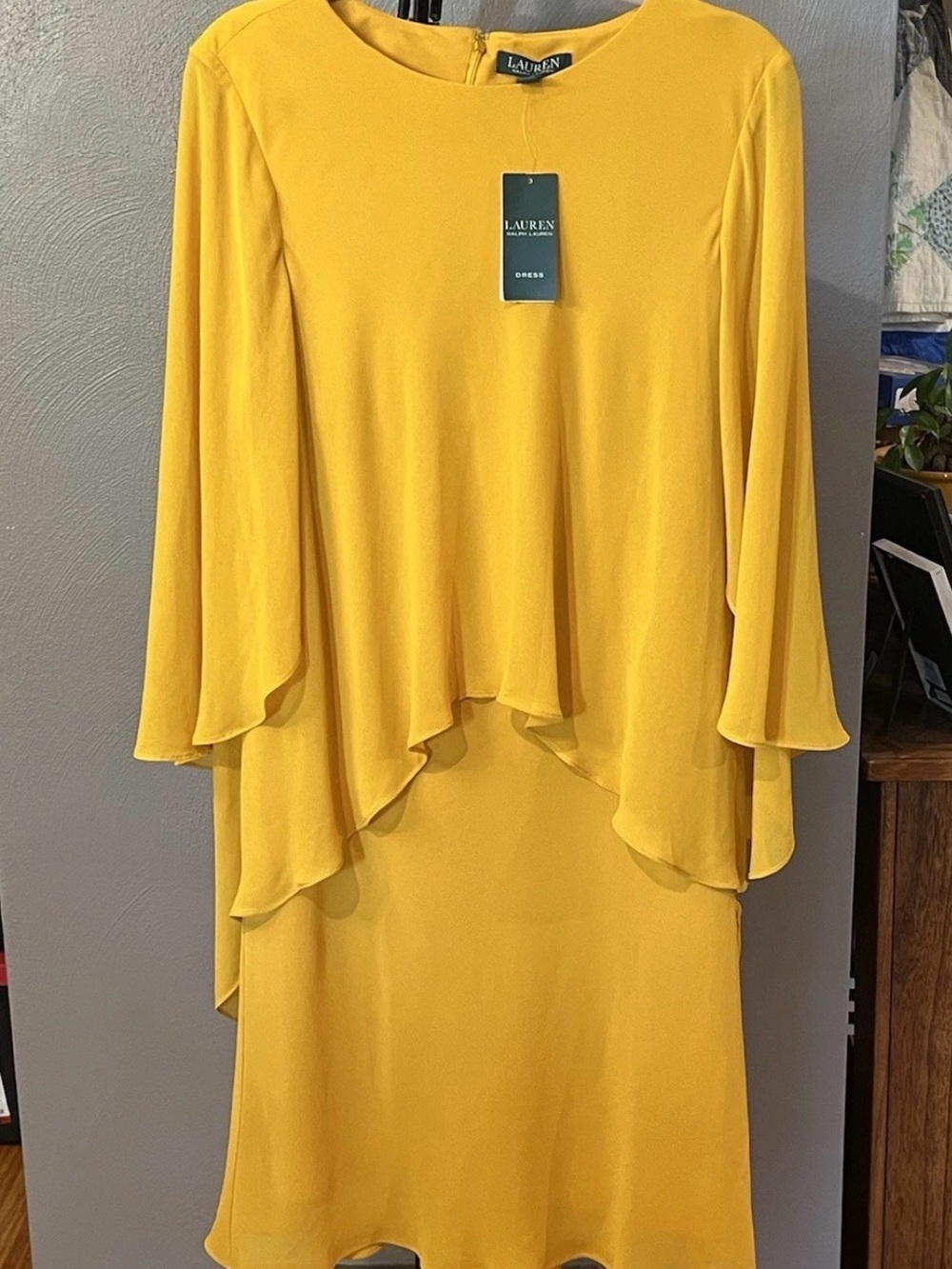 Lauren Ralph Lauren Mustard Yellow Layered Bell-Sleeve Dress